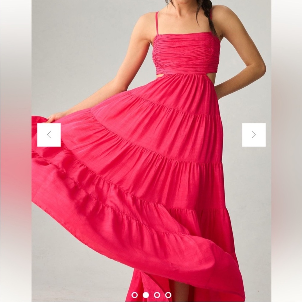 Anthropologie Let Me Be Cutout Tiered Maxi Dress Hot Pink XSP - Picture 2 of 16